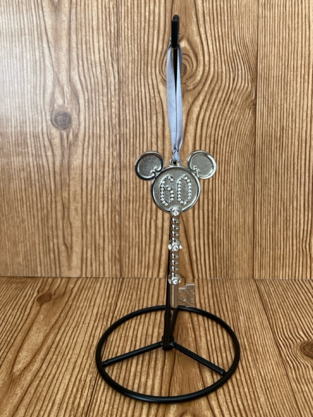 EUC Disneyland Rhinestone 60th Anniversary Mickey Mouse Silver Key Ornament